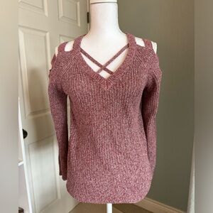 Cris Cross, Mauve, Cold Shoulder, Sweater, Size Medium